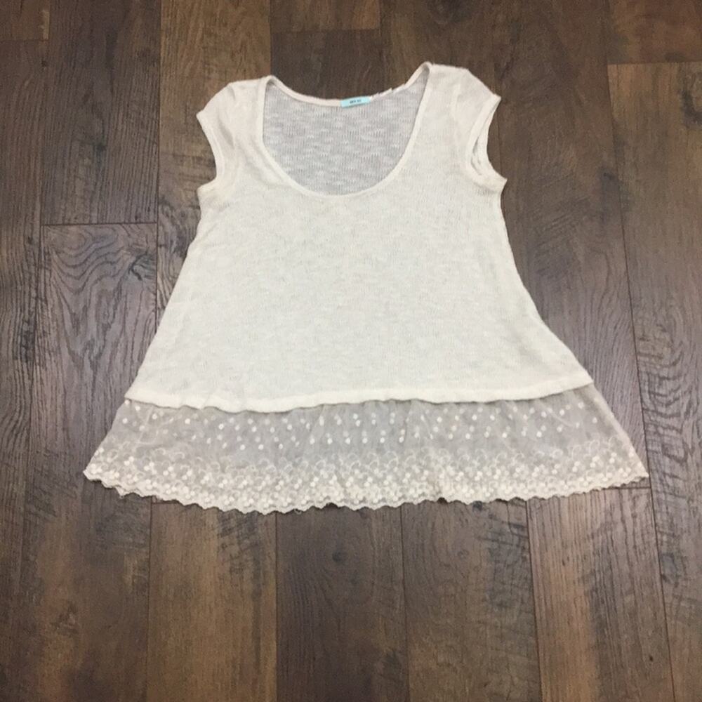 Kimchi Blue Cream Knit Sweater With Lace Trim